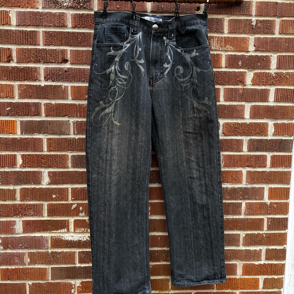 Vintage Y2K Brooklyn Basement Jeans Men 34x32 Black Blue Baggy Cyber Goth Grunge - Picture 10 of 14